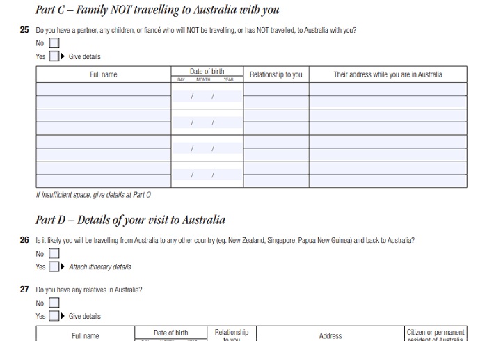 Mẫu đơn 1419 xin visa du lịch Úc 