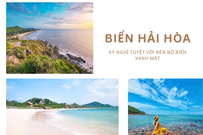 Du khách tắm biển và tận hưởng không gian trong lành tại bãi biển Hải Hòa.